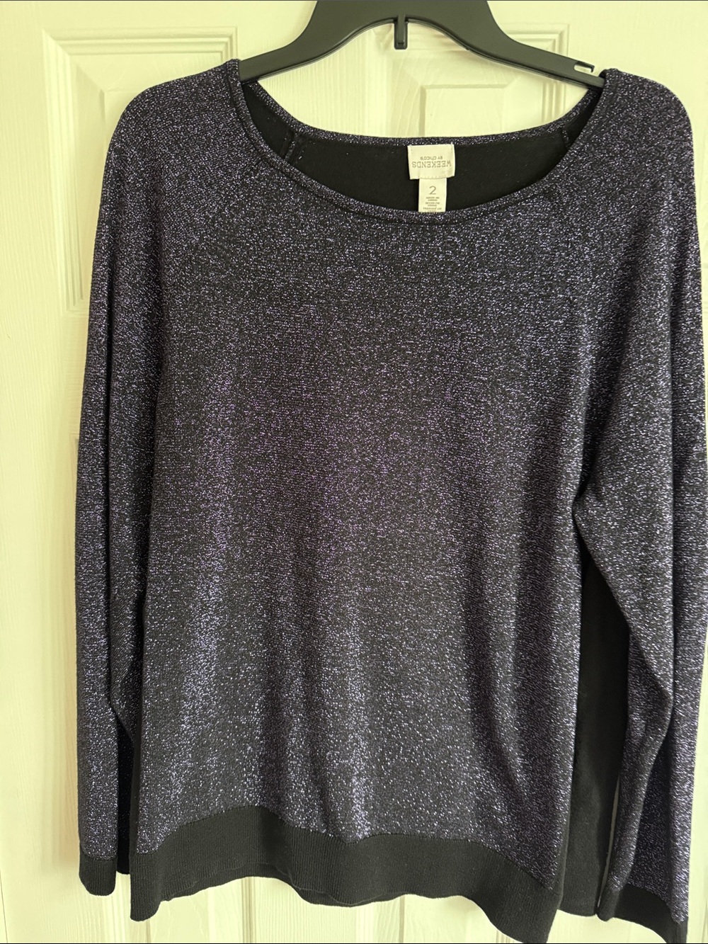 CHico's Sparkle Scoop Neck Sweater in Navy/purple